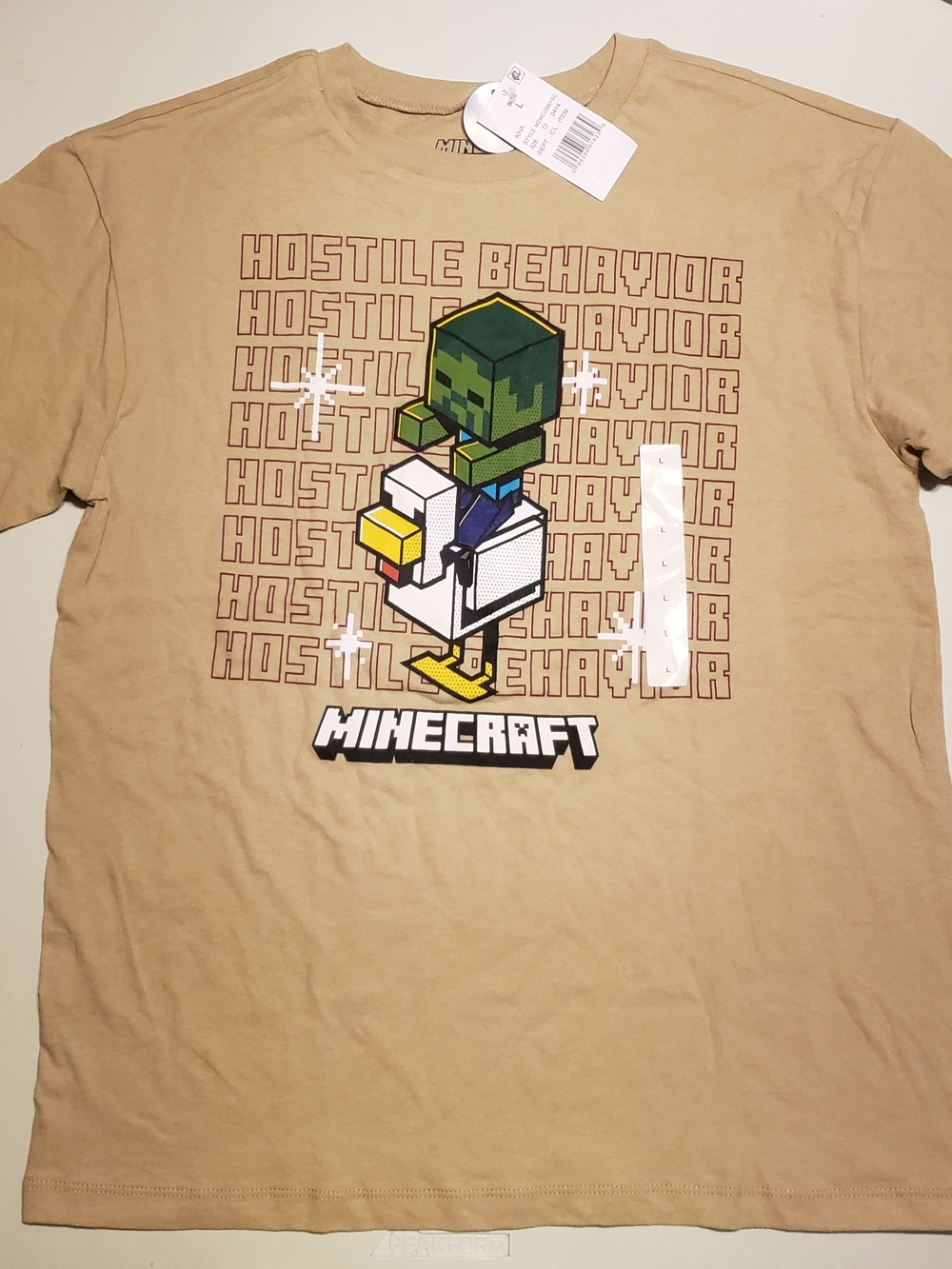 Minecraft Kids Short Sleeve Tee in Tan with Hostile Behavior Graphic